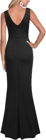 Women Sleeveless V Neck Split Evening Cocktail Long Dress - Image 2