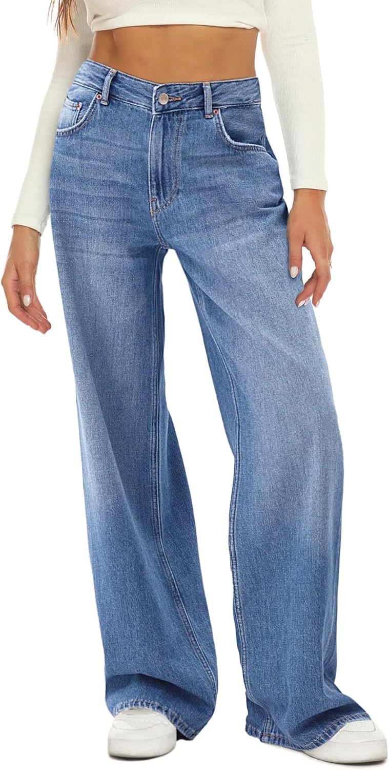 71MaJA9FoSL._AC_SL1500_.jpg Women Wide Leg Jeans High Waist Baggy Jean Loose Boyfriend Jeans Denim Pants - Image 1