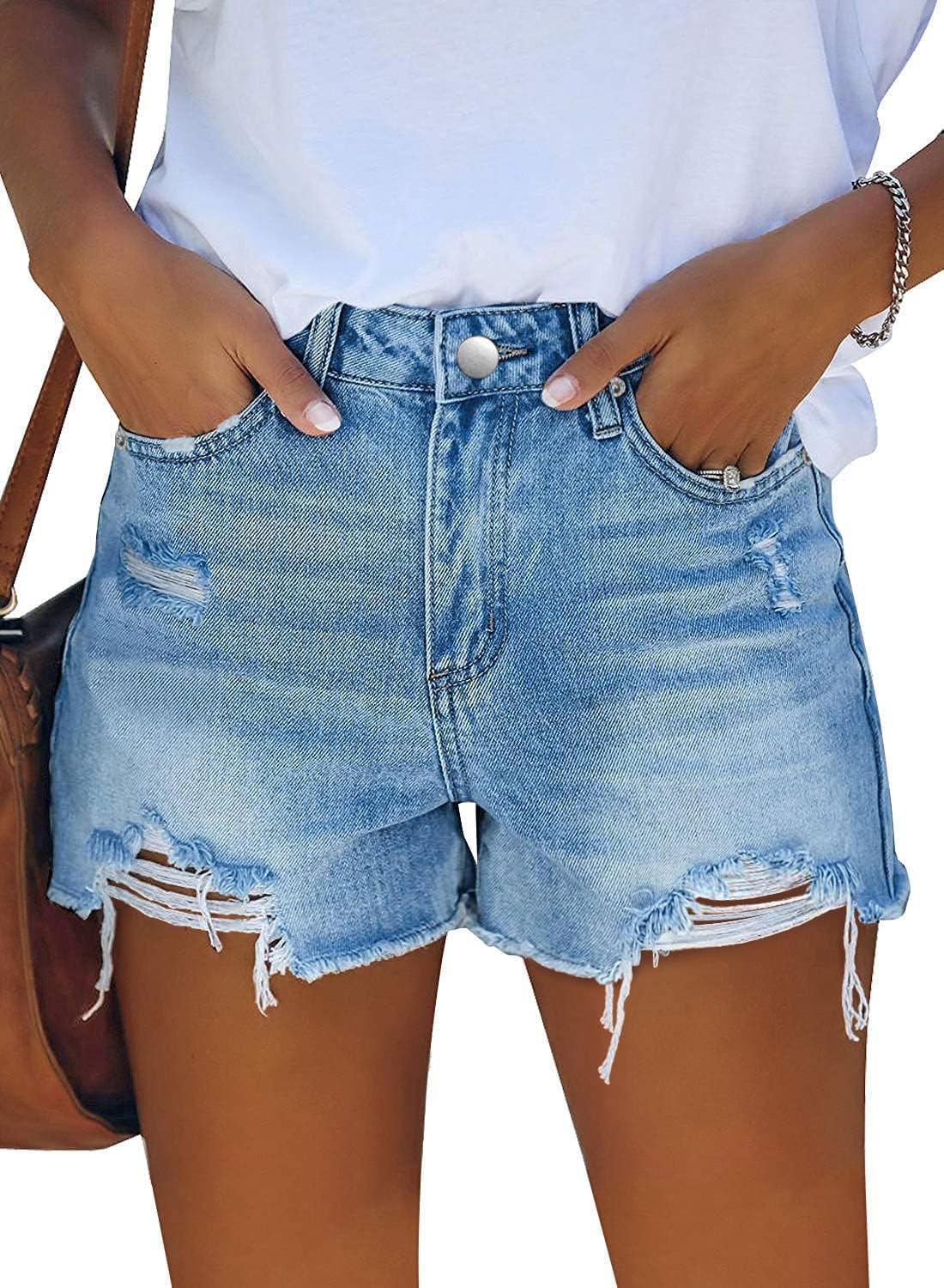 71aGo3oRgnL._AC_SL1500_.jpg Womens Jean Shorts Stretchy High Waisted Ripped Denim Distressed Trendy Shorts with Pockets - Image 1