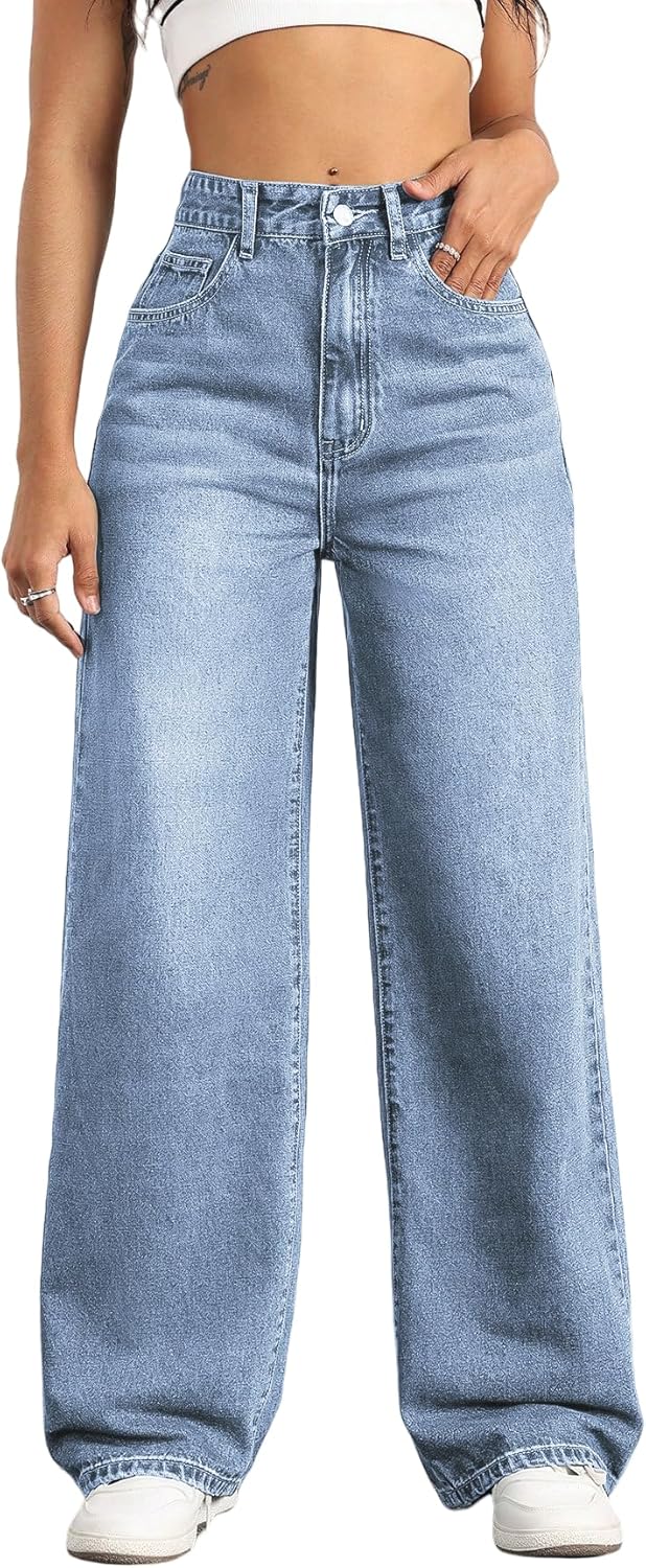 81MgN7zdj8L._AC_SL1500_.jpg Straight Leg Jeans for Women,High Waisted Wide Leg Loose Stretchy Boyfriend Denim Pants Baggy Jeans for Women - Image 1