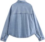 Jean Jackets for Women Trendy Button Up Denim Shirt Jacket d Long Sleeve Coat Fashion Clothes with Pockets - Image 2